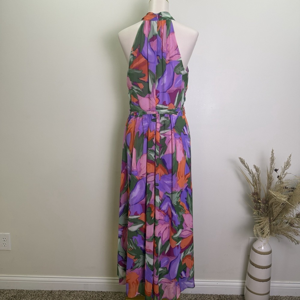 London Style Collection Floral Halter Maxi Dress Purple Pink Size 10 - Picture 3 of 7